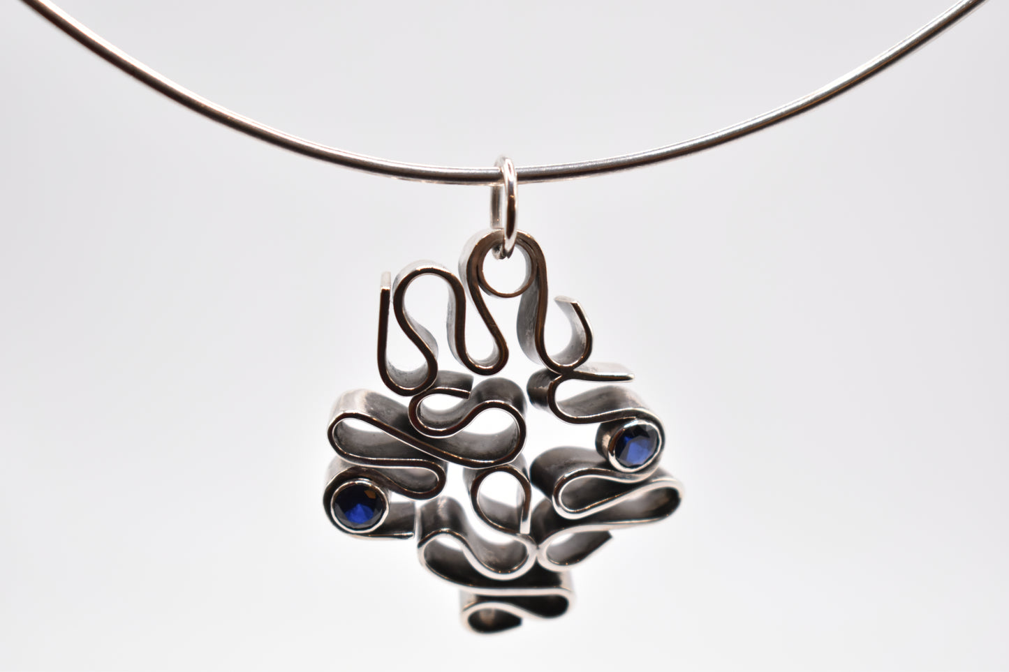 Blue Sapphires Silver Pendant Necklace