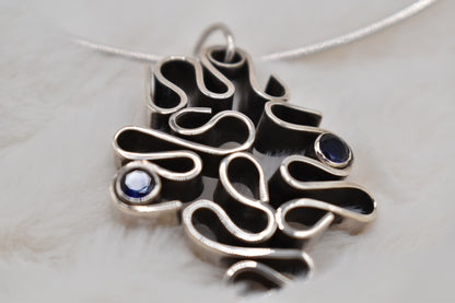 Blue Sapphires Silver Pendant Necklace