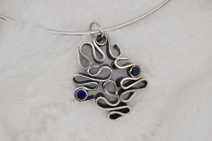 Blue Sapphires Silver Pendant Necklace