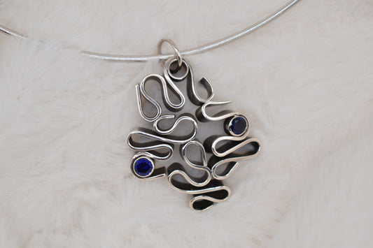 Blue Sapphires Silver Pendant Necklace